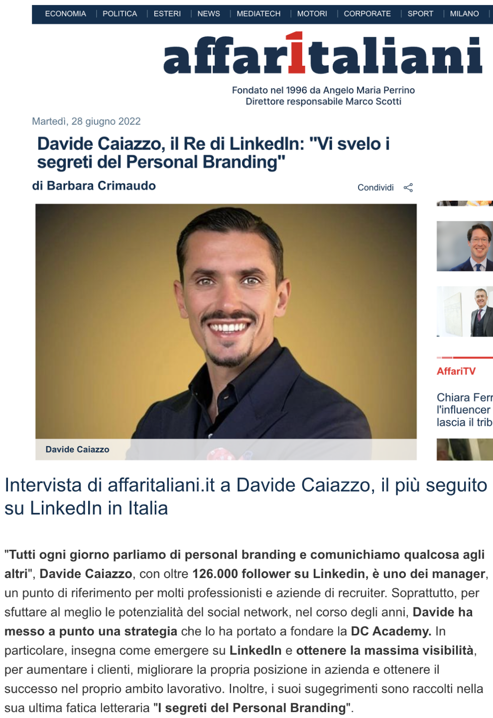 Affaritaliani - Davide Caiazzo
